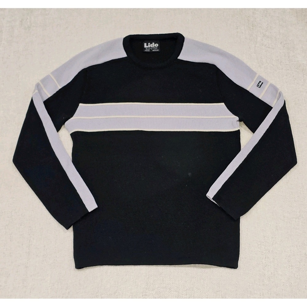 EUC VTG Lido Sports Blue/Navy Colorblock Wool Long Sleeve Pullover Sweater Sz M